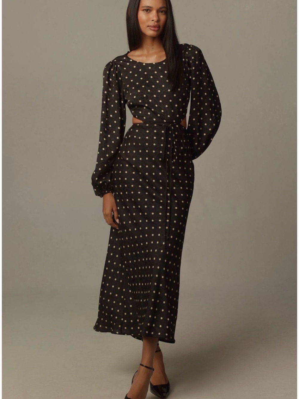 Anthropologie Black Maxi Dress with Ivory Polka Dots